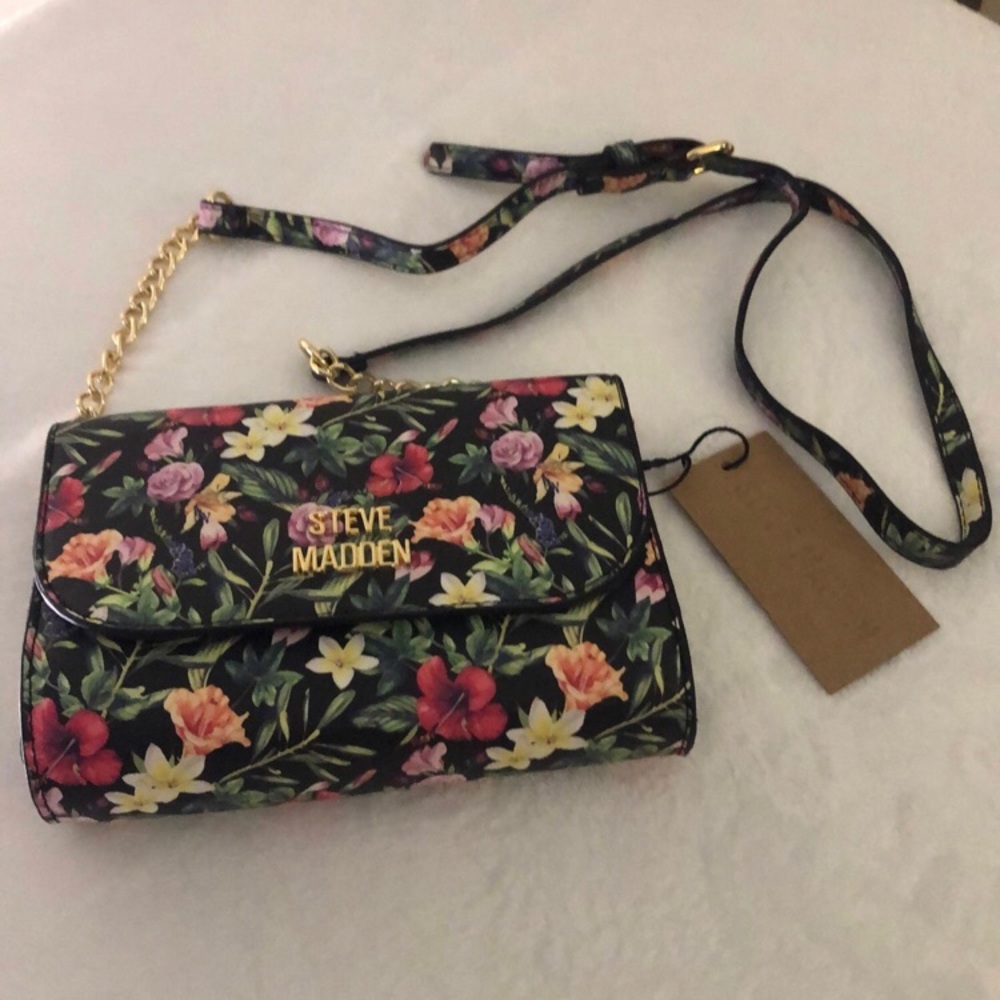 Steve Madden black floral crossbody purse